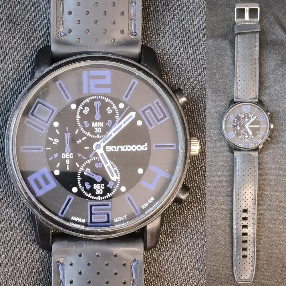 Sanwood Black/Blue Unisex Watch Black Buckle Band Round Face Blue Numbers #W5509